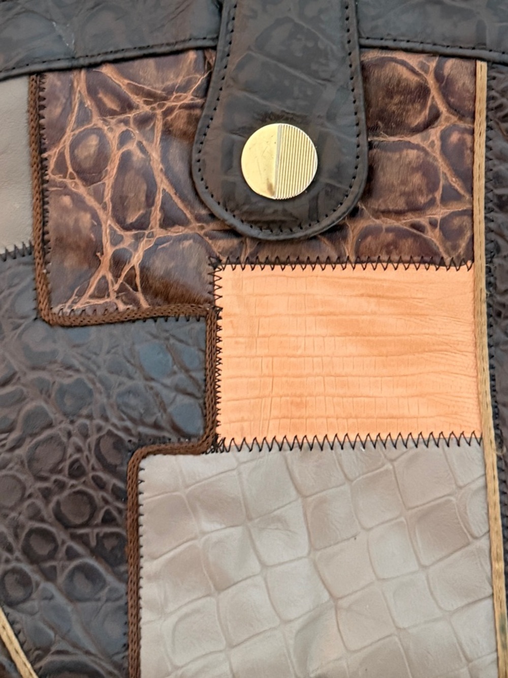 Vintage 80s Fifth Avenue Handbags Patchwork Crossbody Leather Made in USA - Picture 4 of 9